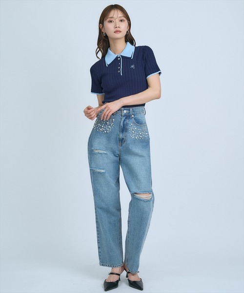 AND COUTURE(アンドクチュール)の「ダブルカラーケーブルポロニット(ニット/セーター・レディース・ピンク/ネイビー/イエロー/オフホワイト・FREE)」の22枚目の写真