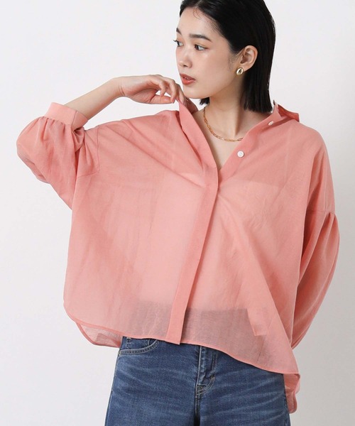 Gready Brilliant(グレディブリリアン)の「シアー天竺衿付きパフスリーブカットソー(Tシャツ/カットソー・レディース・コーラルピンク/ブラック/オフホワイト/ベージュ・FREE)」の4枚目の写真