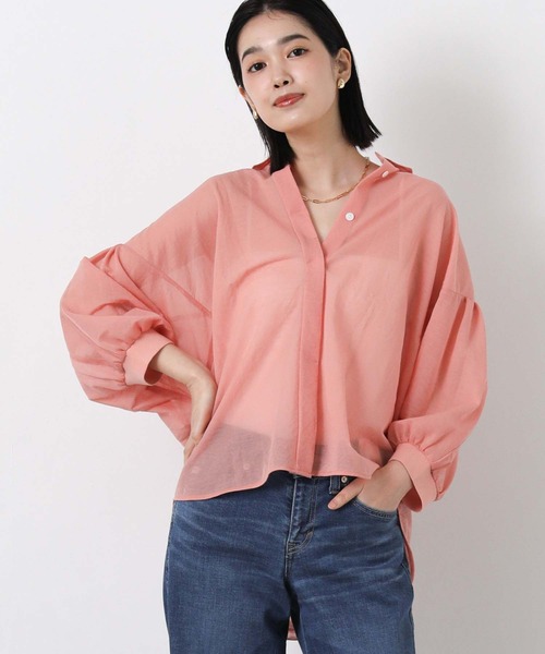 Gready Brilliant(グレディブリリアン)の「シアー天竺衿付きパフスリーブカットソー(Tシャツ/カットソー・レディース・コーラルピンク/ブラック/オフホワイト/ベージュ・FREE)」の14枚目の写真