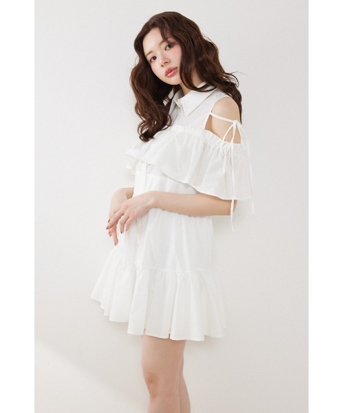 rienda(リエンダ)の「オフショルフリルティアードミニワンピース春服 夏服(シャツワンピース・レディース・ブラック/ライトブルー/ホワイト・SMALL/MEDIUM)」の18枚目の写真