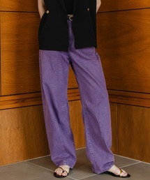 カラーデニムケミカル加工バレルレッグパンツ<大きいサイズ有>
