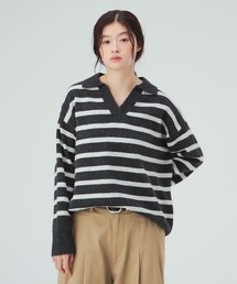 スキッパー襟 ニット プルオーバー