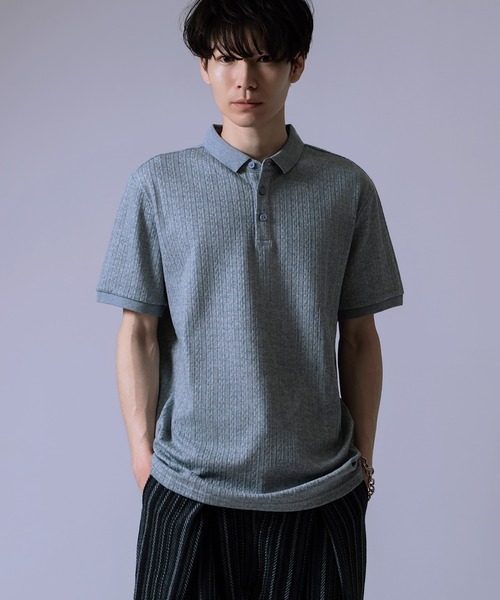 Crownor(クラウノアー)の「ウェーブジャガード 半袖ポロシャツ(ポロシャツ・メンズ・ブラック/グレー・LARGE/MEDIUM)」の2枚目の写真
