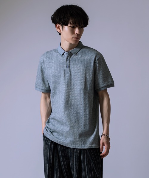 Crownor(クラウノアー)の「ウェーブジャガード 半袖ポロシャツ(ポロシャツ・メンズ・ブラック/グレー・LARGE/MEDIUM)」の3枚目の写真