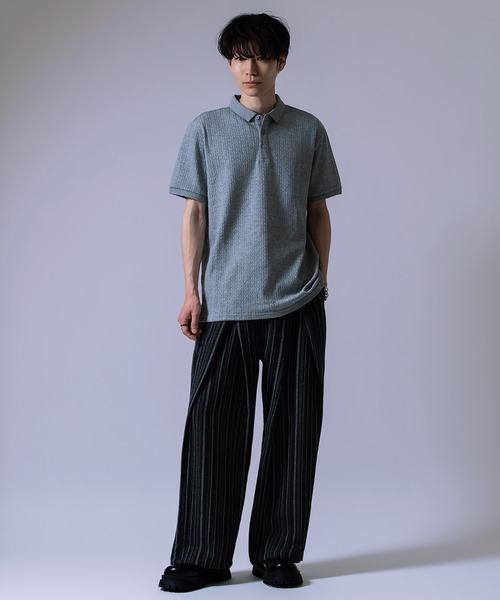 Crownor(クラウノアー)の「ウェーブジャガード 半袖ポロシャツ(ポロシャツ・メンズ・ブラック/グレー・LARGE/MEDIUM)」の6枚目の写真