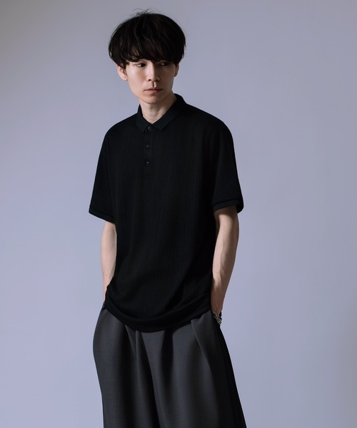 Crownor(クラウノアー)の「ウェーブジャガード 半袖ポロシャツ(ポロシャツ・メンズ・ブラック/グレー・LARGE/MEDIUM)」の11枚目の写真