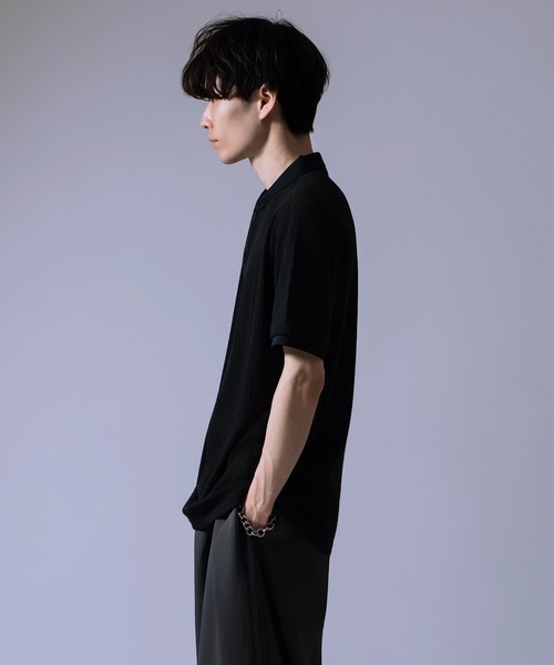 Crownor(クラウノアー)の「ウェーブジャガード 半袖ポロシャツ(ポロシャツ・メンズ・ブラック/グレー・LARGE/MEDIUM)」の12枚目の写真