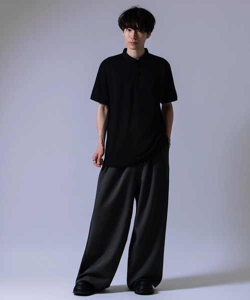 Crownor(クラウノアー)の「ウェーブジャガード 半袖ポロシャツ(ポロシャツ・メンズ・ブラック/グレー・LARGE/MEDIUM)」の14枚目の写真