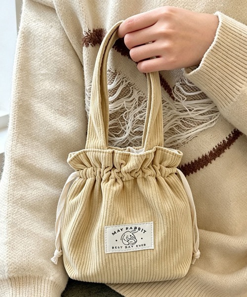 Miniministore(ミニミニストア)の「ミニトートバッグ コーデュロイ巾着鞄軽量(ハンドバッグ・レディース・ライトグレー/ライトブルー/ブラック/ベージュ/ダークグリーン/スモークピンク/ミント/ピンク/イエロー/アイボリー/キャメル・FREE)」の5枚目の写真
