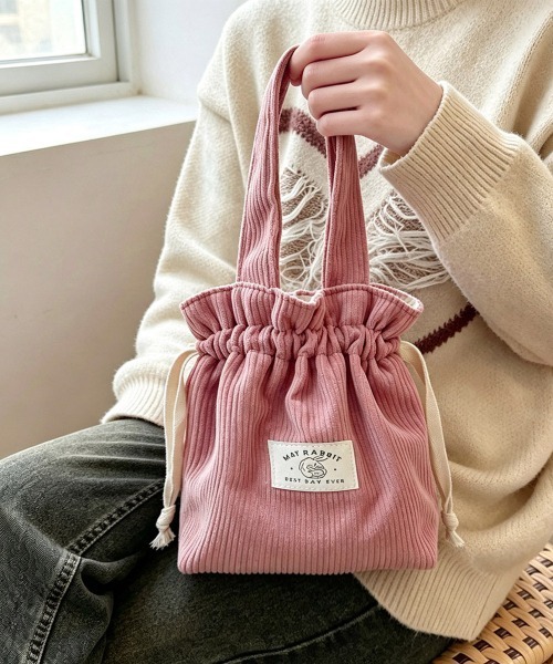Miniministore(ミニミニストア)の「ミニトートバッグ コーデュロイ巾着鞄軽量(ハンドバッグ・レディース・ライトグレー/ライトブルー/ブラック/ベージュ/ダークグリーン/スモークピンク/ミント/ピンク/イエロー/アイボリー/キャメル・FREE)」の11枚目の写真