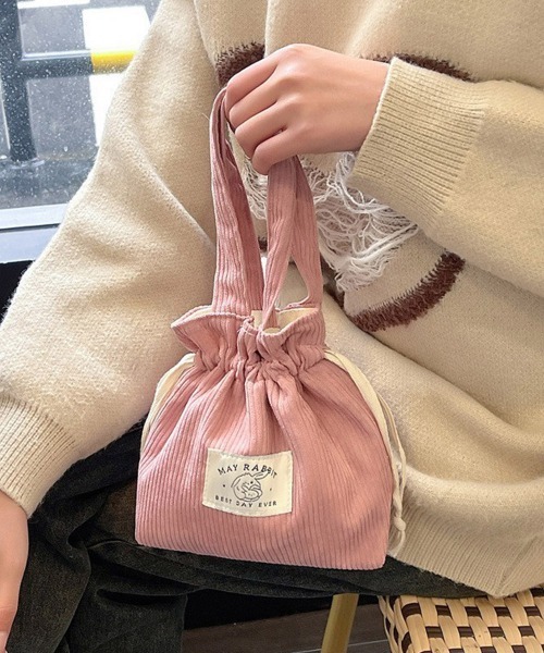 Miniministore(ミニミニストア)の「ミニトートバッグ コーデュロイ巾着鞄軽量(ハンドバッグ・レディース・ライトグレー/ライトブルー/ブラック/ベージュ/ダークグリーン/スモークピンク/ミント/ピンク/イエロー/アイボリー/キャメル・FREE)」の10枚目の写真