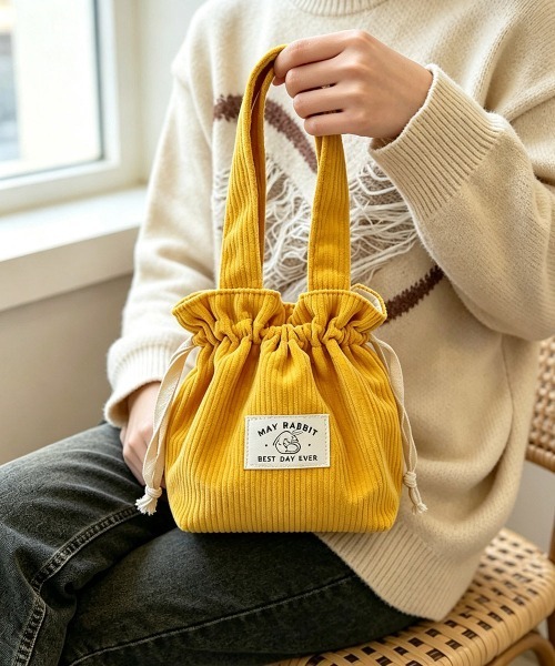 Miniministore(ミニミニストア)の「ミニトートバッグ コーデュロイ巾着鞄軽量(ハンドバッグ・レディース・ライトグレー/ライトブルー/ブラック/ベージュ/ダークグリーン/スモークピンク/ミント/ピンク/イエロー/アイボリー/キャメル・FREE)」の8枚目の写真