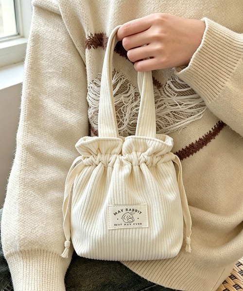 Miniministore(ミニミニストア)の「ミニトートバッグ コーデュロイ巾着鞄軽量(ハンドバッグ・レディース・ライトグレー/ライトブルー/ブラック/ベージュ/ダークグリーン/スモークピンク/ミント/ピンク/イエロー/アイボリー/キャメル・FREE)」の2枚目の写真