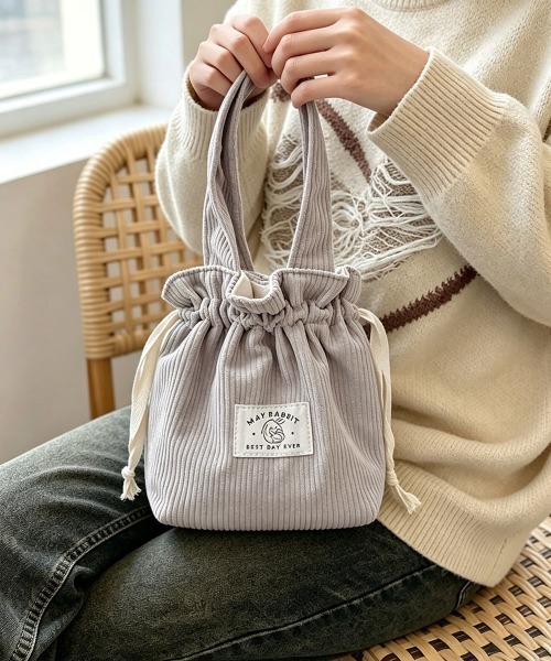 Miniministore(ミニミニストア)の「ミニトートバッグ コーデュロイ巾着鞄軽量(ハンドバッグ・レディース・ライトグレー/ライトブルー/ブラック/ベージュ/ダークグリーン/スモークピンク/ミント/ピンク/イエロー/アイボリー/キャメル・FREE)」の4枚目の写真