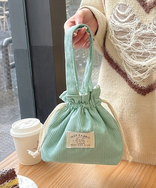 Miniministore(ミニミニストア)の「ミニトートバッグ コーデュロイ巾着鞄軽量(ハンドバッグ・レディース・ライトグレー/ライトブルー/ブラック/ベージュ/ダークグリーン/スモークピンク/ミント/ピンク/イエロー/アイボリー/キャメル・FREE)」の6枚目の写真