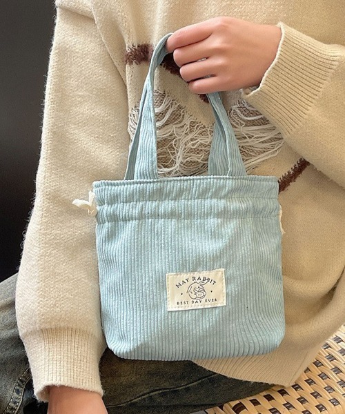 Miniministore(ミニミニストア)の「ミニトートバッグ コーデュロイ巾着鞄軽量(ハンドバッグ・レディース・ライトグレー/ライトブルー/ブラック/ベージュ/ダークグリーン/スモークピンク/ミント/ピンク/イエロー/アイボリー/キャメル・FREE)」の7枚目の写真