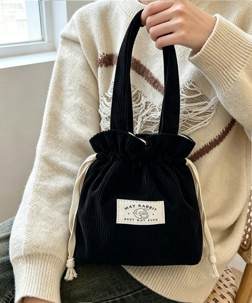 Miniministore(ミニミニストア)の「ミニトートバッグ コーデュロイ巾着鞄軽量(ハンドバッグ・レディース・ライトグレー/ライトブルー/ブラック/ベージュ/ダークグリーン/スモークピンク/ミント/ピンク/イエロー/アイボリー/キャメル・FREE)」の3枚目の写真