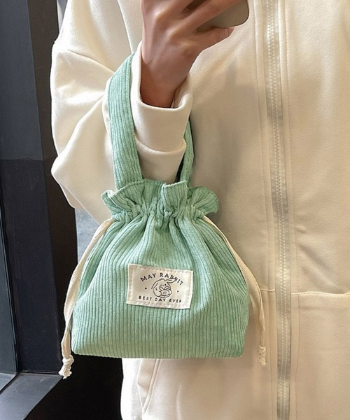 Miniministore(ミニミニストア)の「ミニトートバッグ コーデュロイ巾着鞄軽量(ハンドバッグ・レディース・ライトグレー/ライトブルー/ブラック/ベージュ/ダークグリーン/スモークピンク/ミント/ピンク/イエロー/アイボリー/キャメル・FREE)」の20枚目の写真
