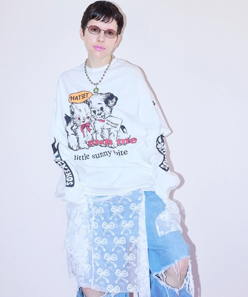 Little sunny bite（リトルサニーバイト）の「littlesunnybite/リトルサニーバイト/lovely big tee（Tシャツ/カットソー・レディース・ブラック/その他24/ホワイト・S/M）」の2枚目の写真