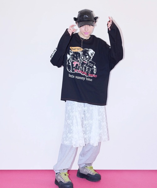 Little sunny bite（リトルサニーバイト）の「littlesunnybite/リトルサニーバイト/lovely big tee（Tシャツ/カットソー・レディース・ブラック/その他24/ホワイト・S/M）」の3枚目の写真