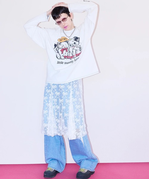 Little sunny bite（リトルサニーバイト）の「littlesunnybite/リトルサニーバイト/lovely big tee（Tシャツ/カットソー・レディース・ブラック/その他24/ホワイト・S/M）」の7枚目の写真