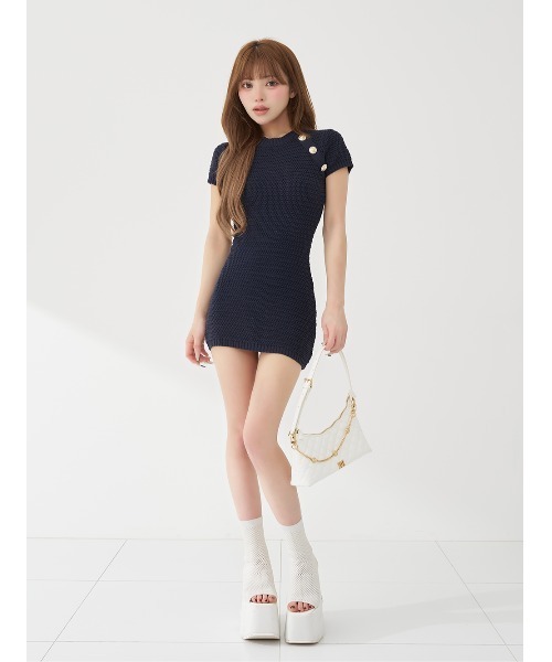 Darich(ダーリッチ)の「バックオープンリボンタイトニットミニワンピース(ワンピース・レディース・ホワイト/ネイビー/イエロー・FREE/FL)」の6枚目の写真