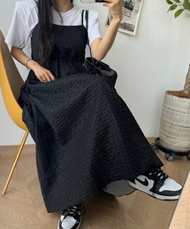 エンボス加工 ロングキャミワンピース