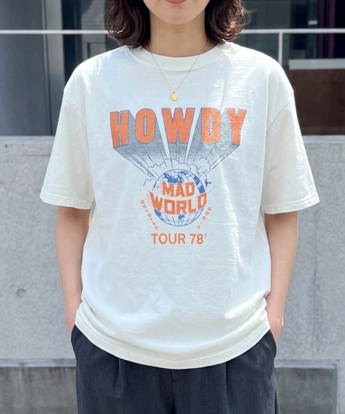 yield(イールド)の「【HOUSTON】ヒューストン PIGMENT PRINT TEE (HOWDY) ピグメントプリント半袖Tシャツ(Tシャツ/カットソー・メンズ・ホワイト/モカ/ネイビー/マスタード・L/XL/M)」の1枚目の写真