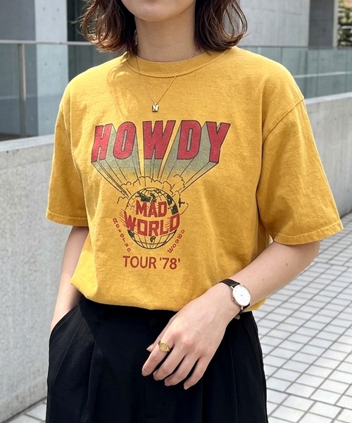yield(イールド)の「【HOUSTON】ヒューストン PIGMENT PRINT TEE (HOWDY) ピグメントプリント半袖Tシャツ(Tシャツ/カットソー・メンズ・ホワイト/モカ/ネイビー/マスタード・L/XL/M)」の4枚目の写真
