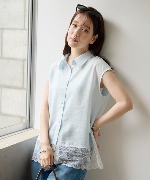 DISCOAT(ディスコート)の「【Noka】裾レースフレンチレギュラーカラーシャツ(シャツ/ブラウス・レディース・オフホワイト/サックスブルー/ブラック・FREE)」の20枚目の写真