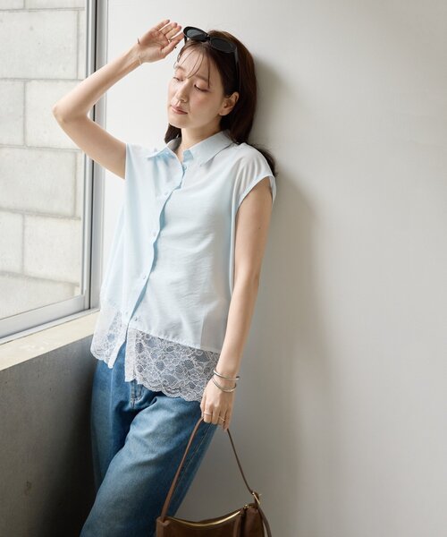 DISCOAT(ディスコート)の「【Noka】裾レースフレンチレギュラーカラーシャツ(シャツ/ブラウス・レディース・オフホワイト/サックスブルー/ブラック・FREE)」の22枚目の写真