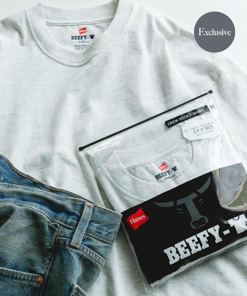 HANES(ヘインズ)の「『別注』HANES×DOORS BEEFY-T DOORS FIT SHORT-SLEEVE(Tシャツ/カットソー・メンズ・ホワイト/ブラック/ブルー/グレー/ブラウン/ネイビー・LARGE/MEDIUM/XXXL/XX-LARGE/X-LARGE)」の4枚目の写真