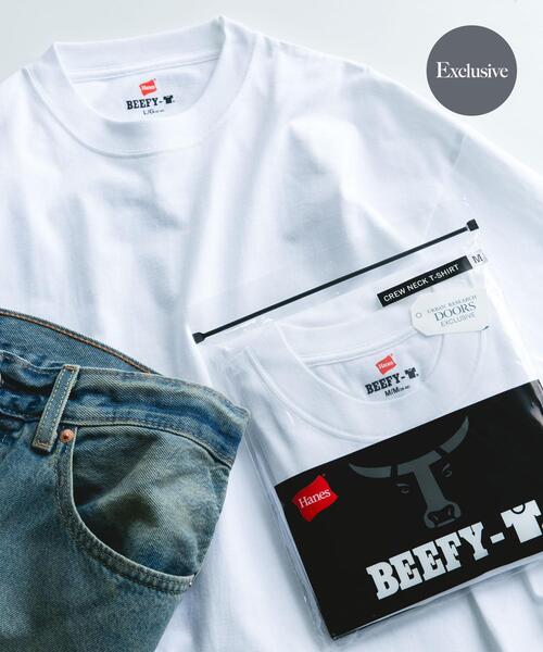 HANES(ヘインズ)の「『別注』HANES×DOORS BEEFY-T DOORS FIT SHORT-SLEEVE(Tシャツ/カットソー・メンズ・ホワイト/ブラック/ブルー/グレー/ブラウン/ネイビー・LARGE/MEDIUM/XXXL/XX-LARGE/X-LARGE)」の2枚目の写真