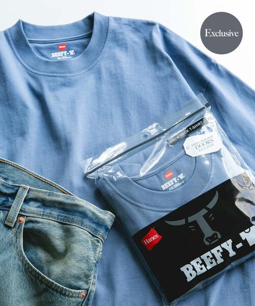 HANES(ヘインズ)の「『別注』HANES×DOORS BEEFY-T DOORS FIT SHORT-SLEEVE(Tシャツ/カットソー・メンズ・ホワイト/ブラック/ブルー/グレー/ブラウン/ネイビー・LARGE/MEDIUM/XXXL/XX-LARGE/X-LARGE)」の1枚目の写真