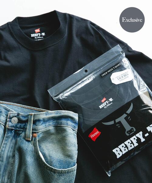 HANES(ヘインズ)の「『別注』HANES×DOORS BEEFY-T DOORS FIT SHORT-SLEEVE(Tシャツ/カットソー・メンズ・ホワイト/ブラック/ブルー/グレー/ブラウン/ネイビー・LARGE/MEDIUM/XXXL/XX-LARGE/X-LARGE)」の3枚目の写真
