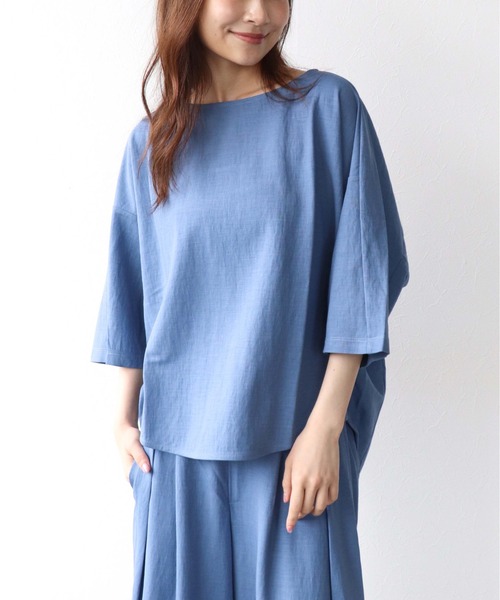 Jines(ジネス)の「ナチュラルスムース7分袖トップス(Tシャツ/カットソー・レディース・ブルー/チャコールグレー/ベージュ/ホワイト・38)」の4枚目の写真