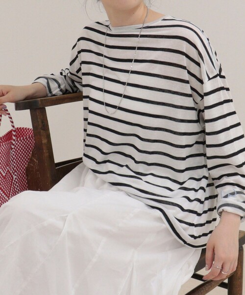fredy emue(フレディエミュ)の「ハートステッチシアーボーダーロンTシャツ(Tシャツ/カットソー・レディース・ホワイト系その他/ブルー系その他/グレー系その他/オレンジ系その他・38)」の1枚目の写真