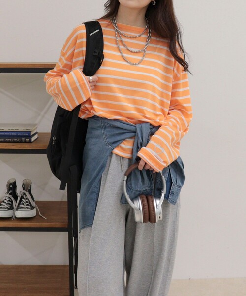 fredy emue(フレディエミュ)の「ハートステッチシアーボーダーロンTシャツ(Tシャツ/カットソー・レディース・ホワイト系その他/ブルー系その他/グレー系その他/オレンジ系その他・38)」の9枚目の写真