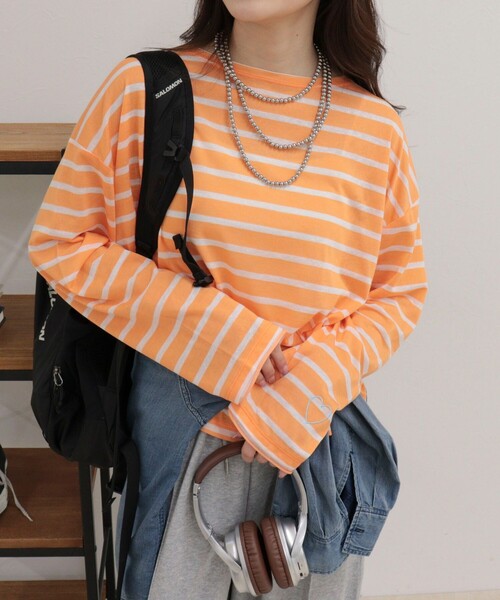 fredy emue(フレディエミュ)の「ハートステッチシアーボーダーロンTシャツ(Tシャツ/カットソー・レディース・ホワイト系その他/ブルー系その他/グレー系その他/オレンジ系その他・38)」の6枚目の写真