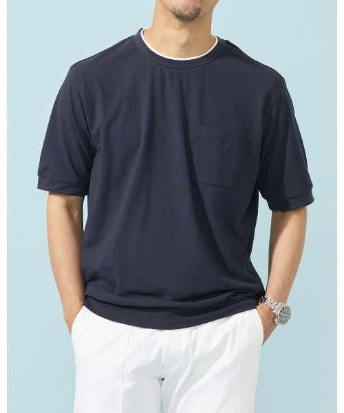DoCLASSE( ドゥクラッセ)の「フェイクレイヤードネックドライTシャツ(Tシャツ/カットソー・メンズ・サックスブルー/ライトグレー/ネイビー/チャコール/ブラック/ホワイト/ブルー/ライトピンク/グリーン・L/M/S/LL/3L)」の6枚目の写真