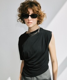 JOSE MOON | GHATHER ASYMMETRY TSHIRT/ギャザーアシンメトリーTシャツ(Tシャツ/カットソー)