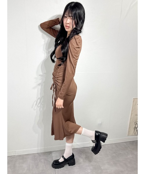 marcydorn（マーシードルン）の「サイドドローストリング タイトロングワンピース フレアマーメイドドレス（ワンピース・レディース・ブラック/ブラウン・S/M/L）」の22枚目の写真