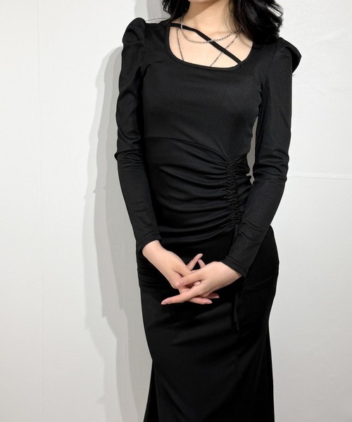 marcydorn（マーシードルン）の「サイドドローストリング タイトロングワンピース フレアマーメイドドレス（ワンピース・レディース・ブラック/ブラウン・S/M/L）」の5枚目の写真
