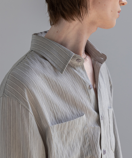 DECOROSO（デコローゾ）の「ジャガードテクスチャーストライプリネンシャツ[アッシュグレー]（シャツ/ブラウス・メンズ・その他・LARGE/X-LARGE）」の4枚目の写真