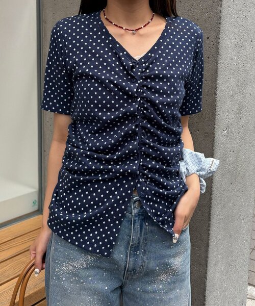 CIAOPANIC（チャオパニック）の「スターシャーリングTEE（Tシャツ/カットソー・レディース・イエロー/ネイビー・FREE）」の3枚目の写真