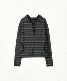 DANDEL（ダンデル）の「DD stripe trim hooded long sleeve (BLACK)（パーカー）」
