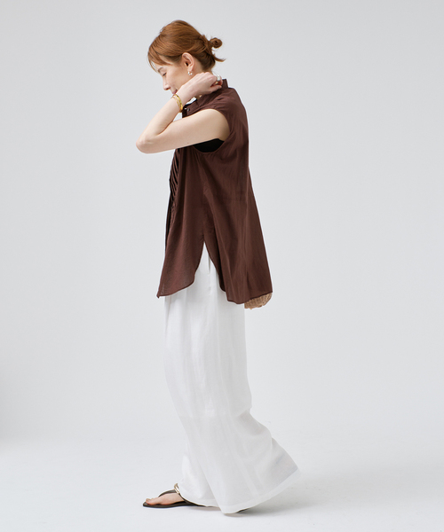 VERMEIL par iena(ヴェルメイユパーイエナ)の「《追加/手洗い可》トリアセリネンパンツ(スラックス・レディース・ブラック/ホワイト・36/38/40)」の6枚目の写真