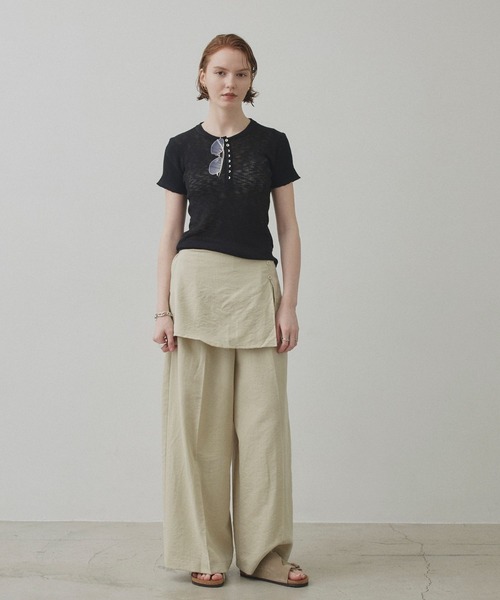 uchi.(ウチ)の「シアー編み半袖ヘンリーネックニットトップス(ニット/セーター・レディース・ブラック/グレー/アイボリー/ブラウン・FREE)」の12枚目の写真