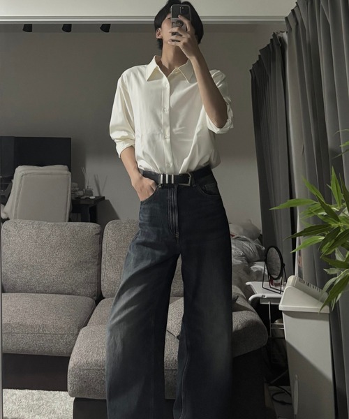 EMMA CLOTHES(エマクローズ)の「hard twist long sleeve regular collar shirt/ハードツイスト長袖レギュラーカラーシャツ(速乾 UV イージーケア)《ほりさん』コラボ》(シャツ/ブラウス・メンズ・サックスブルー/ピンク/グレイッシュベージュ/スミクロ/オフホワイト・L/S/M)」の10枚目の写真
