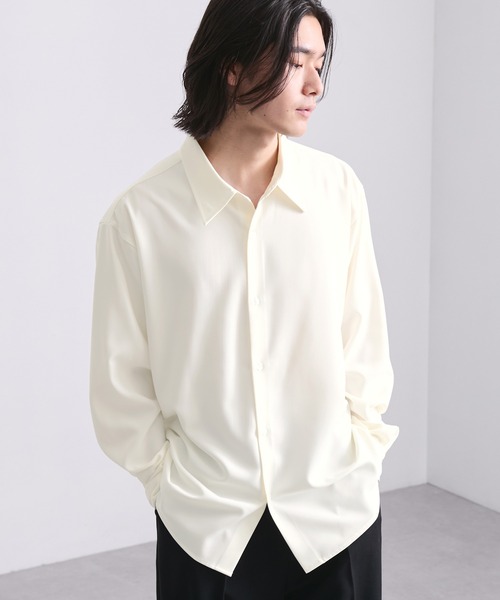 EMMA CLOTHES(エマクローズ)の「hard twist long sleeve regular collar shirt/ハードツイスト長袖レギュラーカラーシャツ(速乾 UV イージーケア)《ほりさん』コラボ》(シャツ/ブラウス・メンズ・サックスブルー/ピンク/グレイッシュベージュ/スミクロ/オフホワイト・L/S/M)」の16枚目の写真